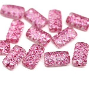 13x7mm Pink ornament rectangle pillow czech glass beads, 12pc 0915 image 3