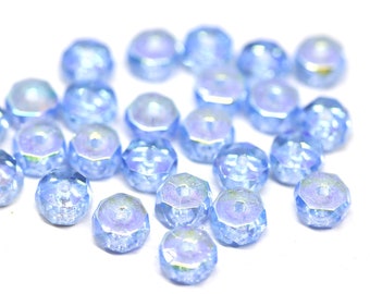 25pc Light sapphire blue fire polished rondelle beads, czech glass rondel spacers 6x3mm - 0273