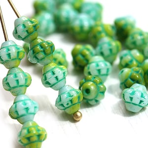 60pc Green Bicone beads Mint czech glass beads Czech Republic spacer beads, 6mm fancy bicones - 2337