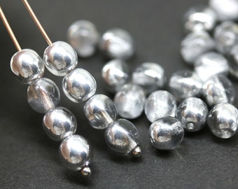 6mm Crystal clear czech glass druk round beads, silver coating pressed spacers 40Pc - 2365