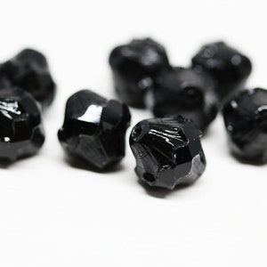 Jet black 11mm bicone beads Baroque czech glass Fire polished large bicones 4pc 2086 image 2