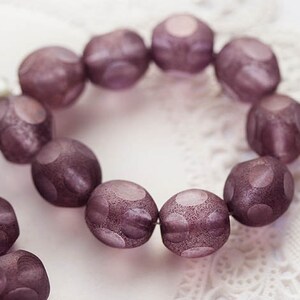 10mm Dusty purple violet glass beads, czech round fire polished, round cut purple beads 10Pc 1792 image 2