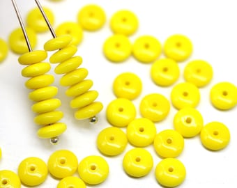 6mm Bright yellow rondelle beads Czech glass opaque yellow spacers rondels, 50pc - 2214