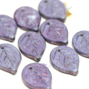 Large Purple Lustered leaf beads Purple czech glass beads Big size leaf, flat leaf bead 18mm 10Pc 2762 image 1