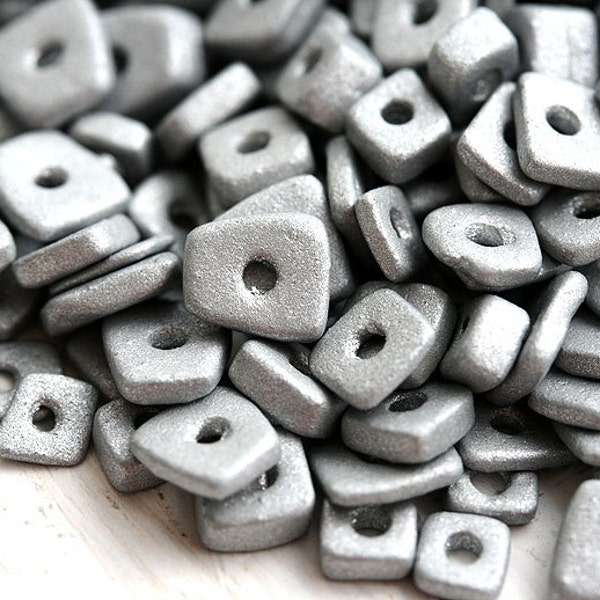 Silver Square Greek Ceramic Spacer Beads: Tiny Washers (5mm, 70pc)