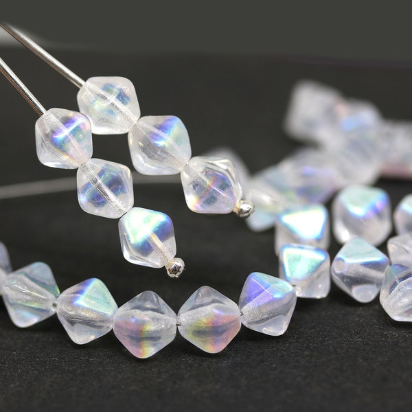 6mm Clear bicone beads AB finish crystal clear Czech glass pressed beads, 30Pc - 5097