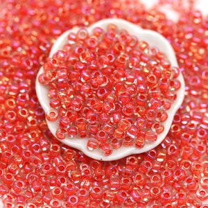 Red TOHO Seed Beads: Crystal Poppy Lined Size 11/0, 10g