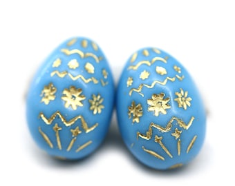 Blue Easter eggs czech glass beads blue bird eggs Easter decoration, 2Pc - 0193