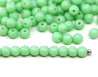 緑色の描画ガラスビーズ - ラウンドガラスビーズ 4 mm - 焼成ガラス