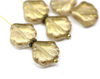 Large scalloped shell golden wash Czech glass beads 14mm, 6Pc - 6105