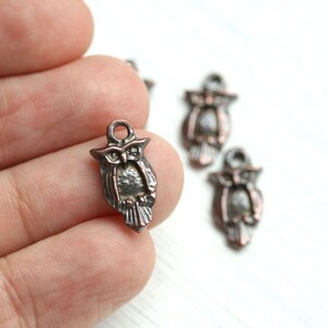 Copper Owl metal charm Antique Copper charm Small Owl greek beads, woodland Lead Free, 4Pc F269 image 3