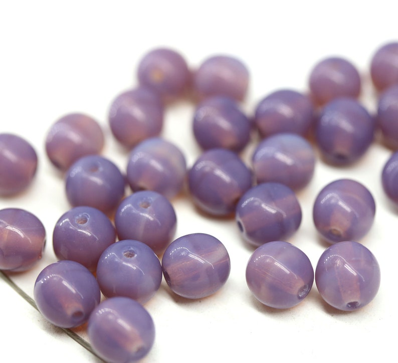 6mm Opal purple round druk beads Czech glass pressed spacers 30Pc 3982 image 1