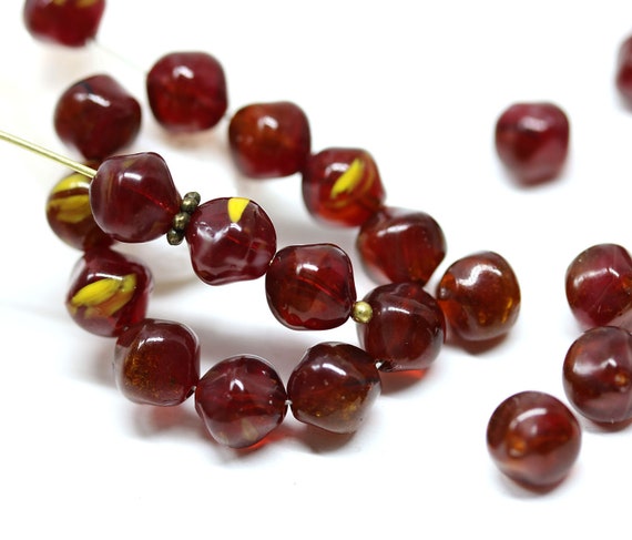 8mm Mixed Red and Brown Round Czech Glass Beads 20ct - Shop Wyoming