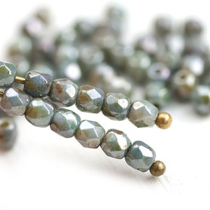 3mm fire polished beads Mother of Pearl shine Picasso luster czech glass faceted beads, 3mm spacers 50Pc 1838 image 2