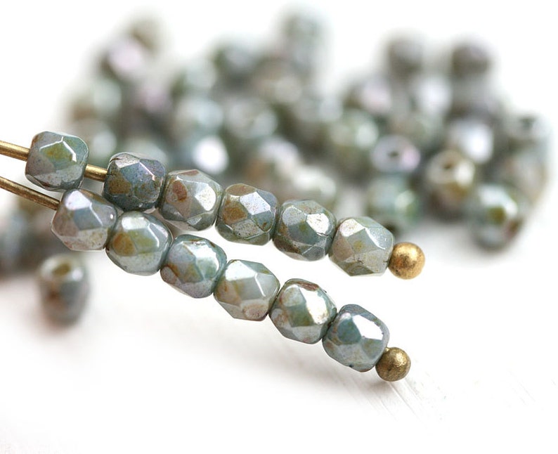 3mm fire polished beads Mother of Pearl shine Picasso luster czech glass faceted beads, 3mm spacers 50Pc 1838 image 2