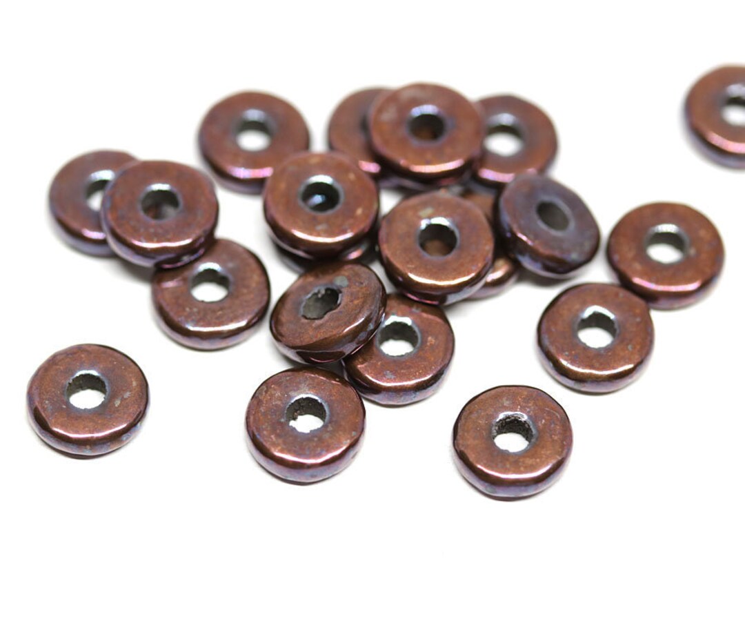 Purple Luster Copper Rondelle Beads: Greek Ceramic Spacers (20pc) - Etsy