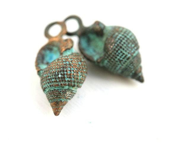 5PCS Verdigris Patina Hollow Snail Seashell Shell Charm Pendant DIY Findings
