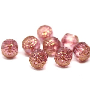 10mm Dark Pink cathedral czech glass beads, Golden ends Large fire polished faceted ball beads 8Pc 0138 image 2