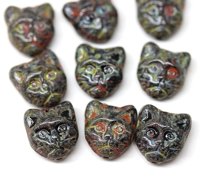 10pc Black cat beads Picasso czech glass feline kitty beads Etsy