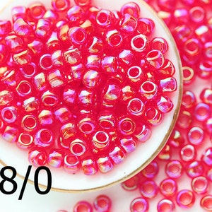 TOHO Seed Beads: Trans Rainbow Siam Ruby Glass Rocaille Beads (Size 8/0, 10g)