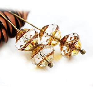 Cuentas de cristal checo con forma de platillo de topacio Picasso: estilo Saturno OVNI (10 piezas)
