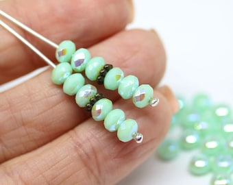 3x5mm Mint green rondelle beads, seafoam green czech glass fire polished beads spacers rondels 40pc - 1637