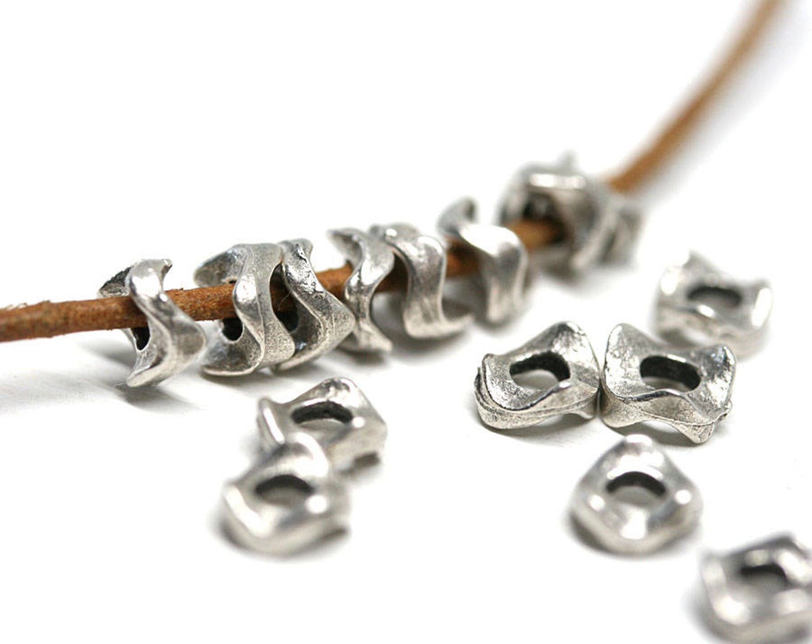 6mm Silver Spacer Beads for Leather Cord 2mm Hole Organic Etsy