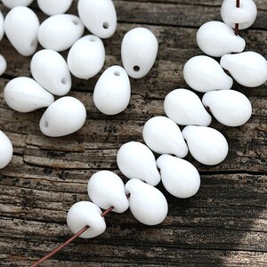 5x7mm White teardrops czech glass tear drops pressed beads, 40pc - 5854