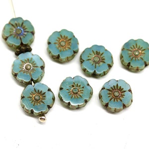 8mm Hibiscus flower Czech glass pink floral green turquoise daisy picasso beads Opal / picasso