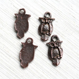 Copper Owl metal charm Antique Copper charm Small Owl greek beads, woodland Lead Free, 4Pc F269 image 2
