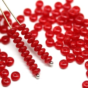 4mm Mixed red czech glass rondelle spacer beads, rondel pressed beads - 2381