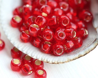 Red seed beads TOHO size 6/0, Silver Lined Siam Ruby N 25B round japanese glass beads 10g - S589