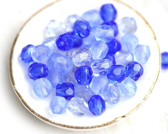4mm Czech Glass Beads: Blue Fire Polished Faceted Spacer - 45Pc