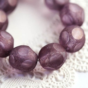 10mm Dusty purple violet glass beads, czech round fire polished, round cut purple beads 10Pc 1792 image 1