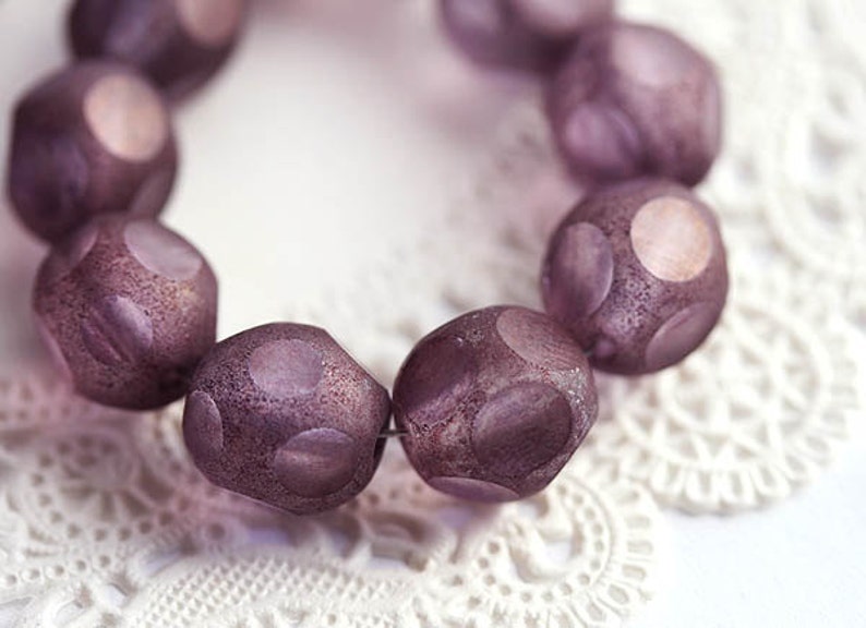 10mm Dusty purple violet glass beads, czech round fire polished, round cut purple beads 10Pc 1792 image 1