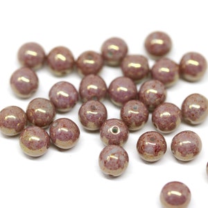 Dusty pink 6mm czech glass round beads, Goldish luster, druk pressed beads spacers 50Pc 1116 image 5