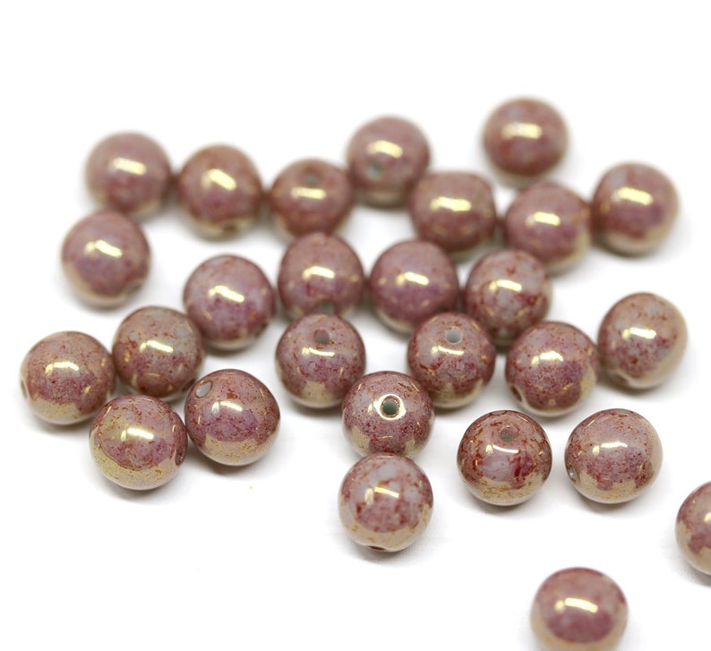Dusty pink 6mm czech glass round beads, Goldish luster, druk pressed beads spacers 50Pc 1116 image 5