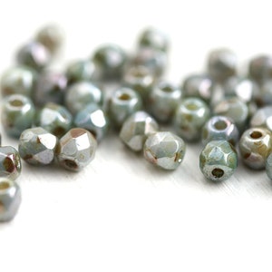 3mm fire polished beads Mother of Pearl shine Picasso luster czech glass faceted beads, 3mm spacers 50Pc 1838 image 3