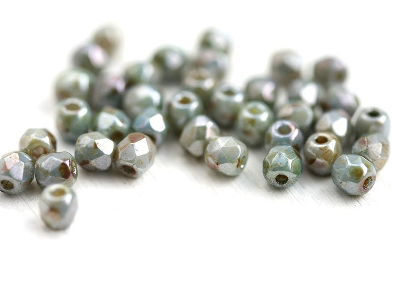 3mm fire polished beads Mother of Pearl shine Picasso luster czech glass faceted beads, 3mm spacers 50Pc 1838 image 3