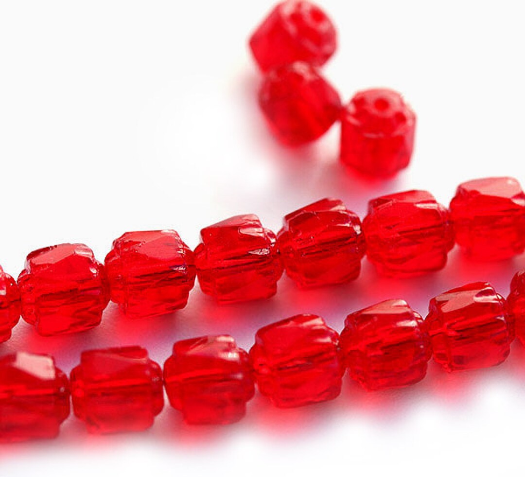 6mm Bright Red Czech Glass Beads, Cathedral Round Fire Polished Beads