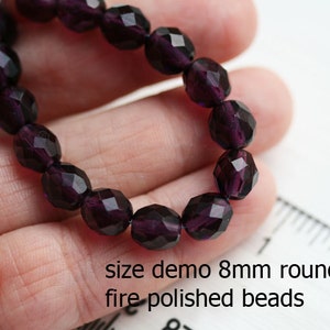8mm Light grey glass beads, Czech round beads, fire polished, faceted beads 15Pc 2719 image 4