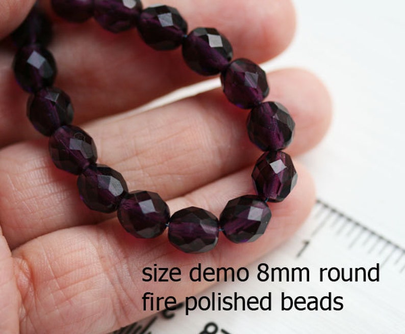 8mm Light grey glass beads, Czech round beads, fire polished, faceted beads 15Pc 2719 image 4