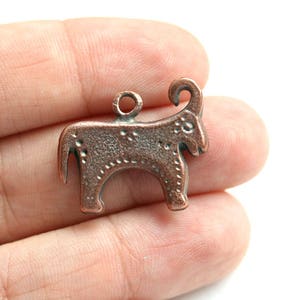 Primitive Bull Copper Pendant, Animal jewelry Antique copper charm, Ram Aries Ancient style, Double sided pendant 1Pc F633 image 2