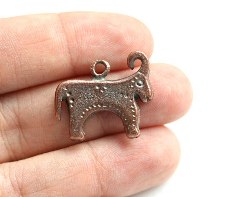 Primitive Bull Copper Pendant, Animal jewelry Antique copper charm, Ram Aries Ancient style, Double sided pendant 1Pc F633 image 2