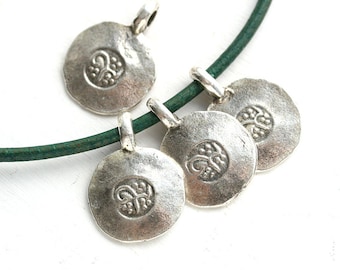 Antique Silver boho charms, round greek casting metal beads, Chunky organic shape, yoga inspired jewelry 4Pc - F493