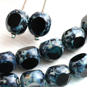 8mm Black Picasso beads, Czech Black glass beads, round cut, fire polished - 15Pc - 0207