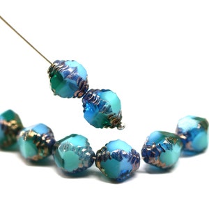 10x8mm Blue green bicone fire polished czech glass beads old patina, 8Pc 5651 image 8