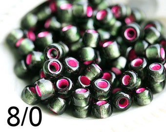 10 g de cuentas de semillas TOHO tamaño 8/0: Rosa olivino esmerilado con revestimiento plateado