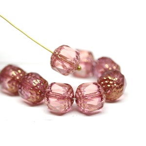 10mm Dark Pink cathedral czech glass beads, Golden ends Large fire polished faceted ball beads 8Pc 0138 image 3