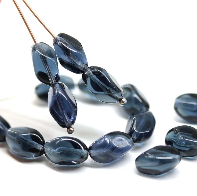 11x7mm Dark montana blue oval beads Czech glass blue gray barrel beads, 20Pc 2115 image 1